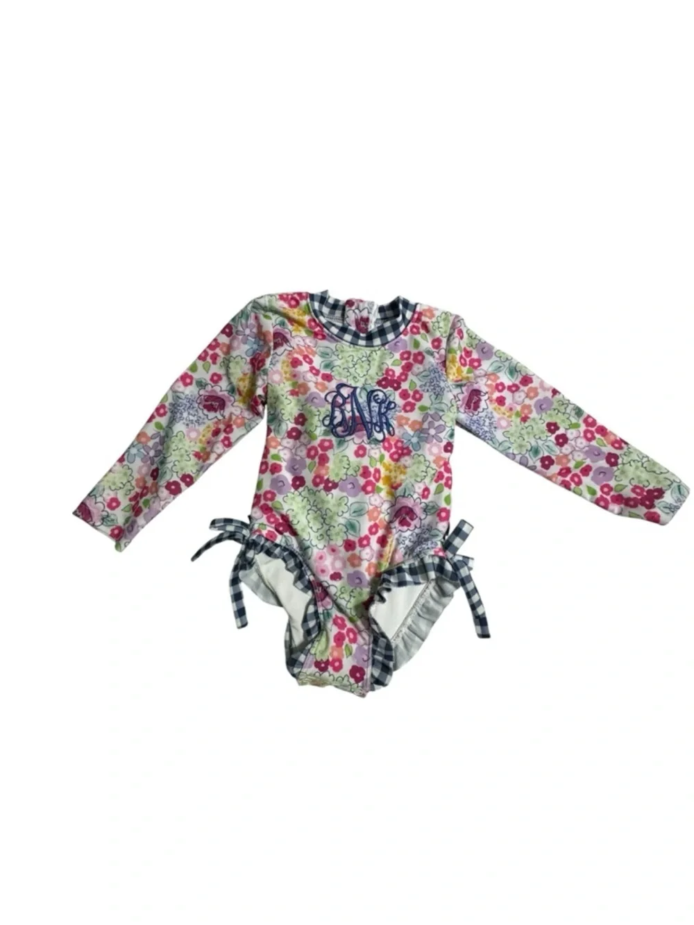 Monogram “bNk” Floral Long-Sleeve One-Piece Swim Suit in Multicolor